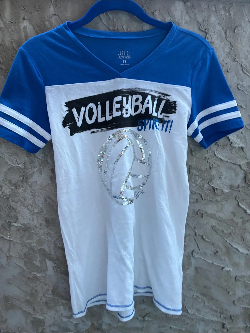 Kids Justice White Tee with Silver Sequin Volleyball Graphic Sz 12
